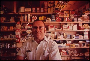 Norris Fisher, owner of local drug store in Leakey Tx. Photo by Marc St Gil November 1973
