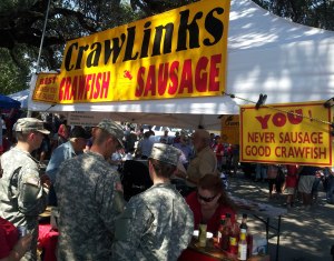 CrawLinks, Crawfish, Sausage wrapped in a tortilla.