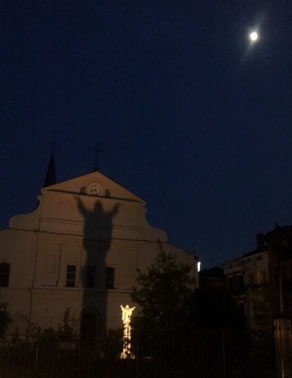 Walking into Jackson Square late at night. 