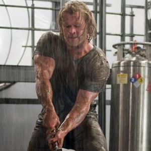 Chris Hemsworth as Thor - in the rain.