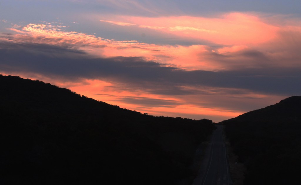 Sunset on the road to Leakey Texas