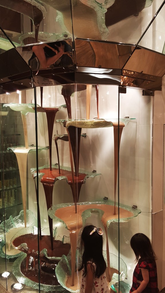 In the Bellagio in Vegas I found the the tallest chocolate fountain I have ever seen. The little girls were impressed too.