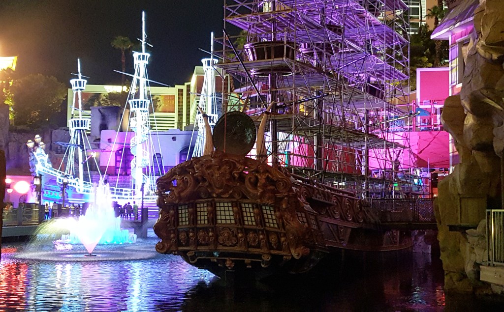 Pirate ships in front of Treasure Island and Senor Frog. Across from the Palazzo. Jolene Navarro