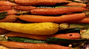 Carrots roasted with zucchini in a little Olive oil and garlic and herb mix from Mrs. Dash