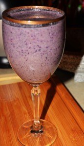 Smoothie with black & red grapes, kale, banana and unsweetened almond milk.